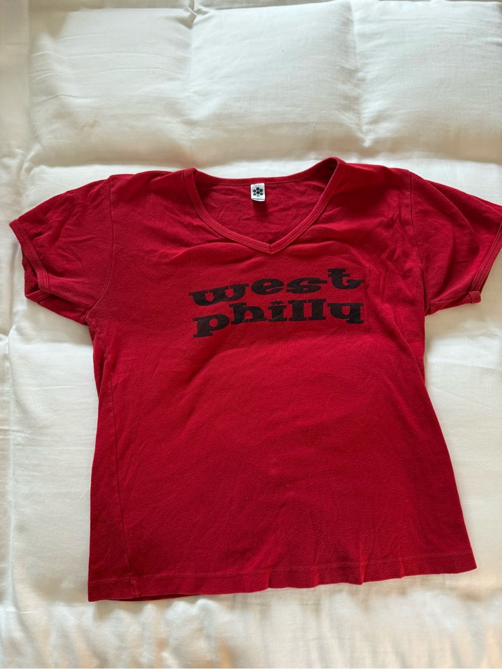 Vintage Red "west philly" “Baltimore” V-Neck Graphic Tee